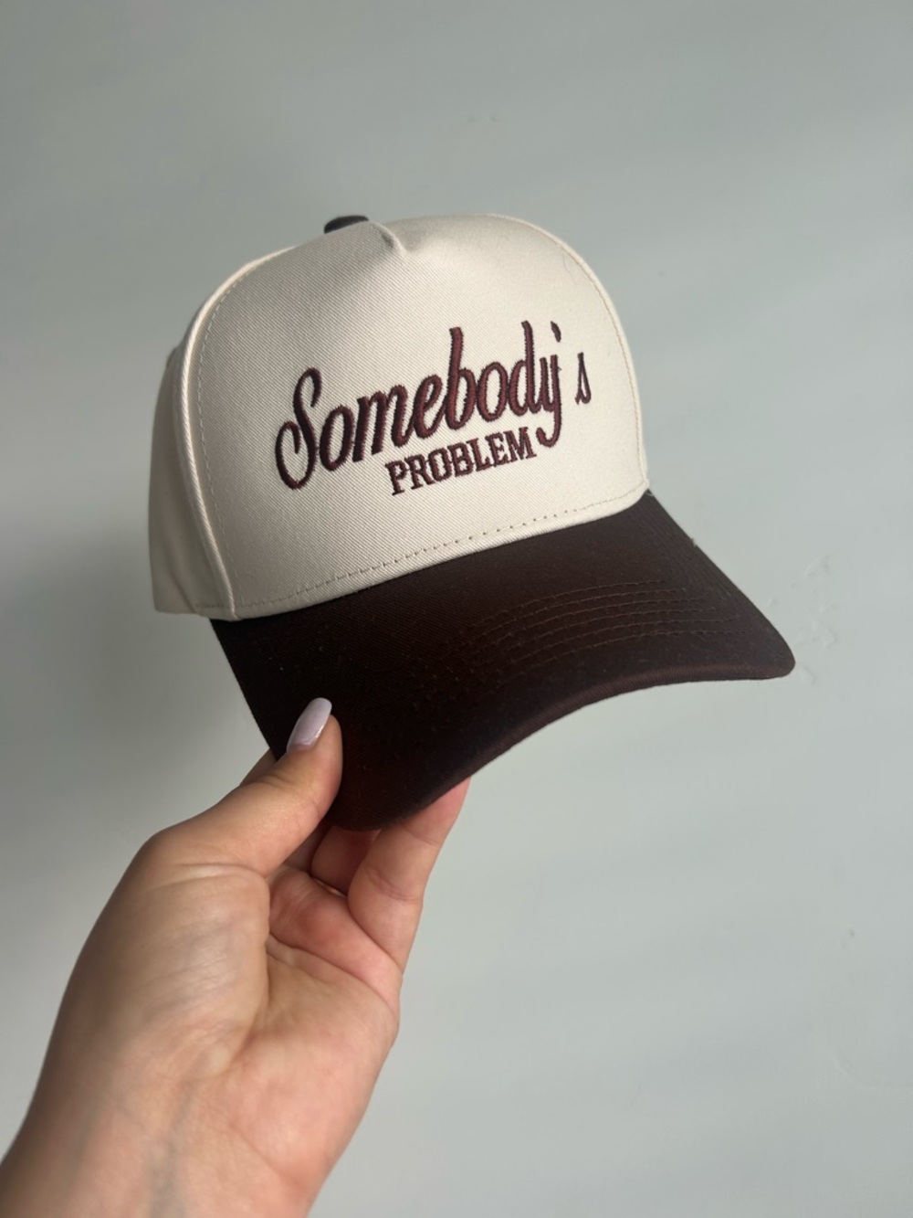 Somebody's Problem Two-Tone Trucker Hat - Cream and Brown
